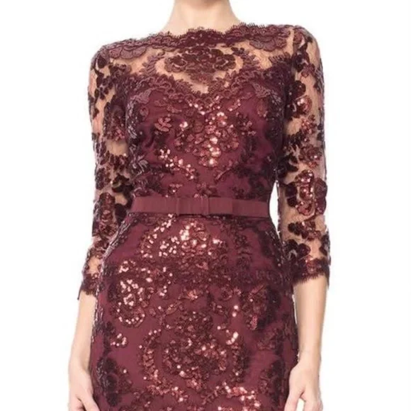Tadashi Shoji | Dresses | Tadashi Shoji Burgundy Sequin Sheath Dress Size 6  | Poshmark